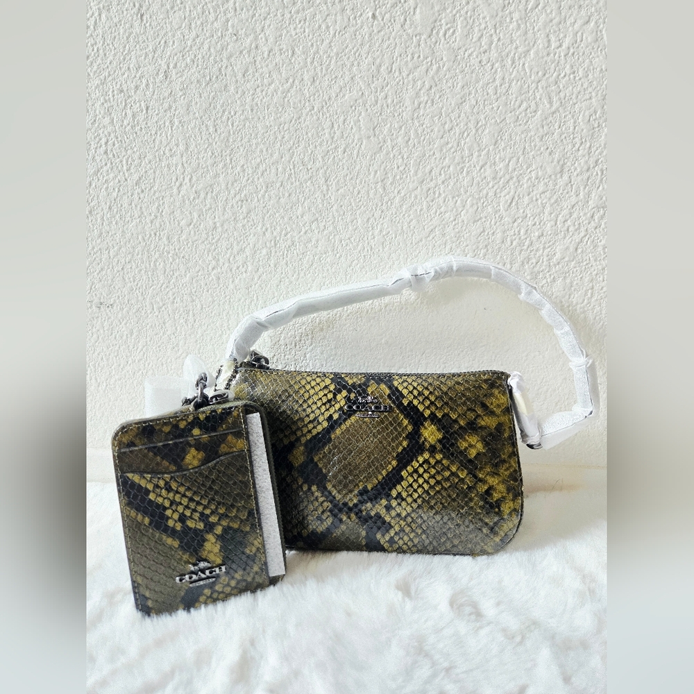 Coach Olive and Black Snake Print Bag and Wallet Set - Picture 3 of 9